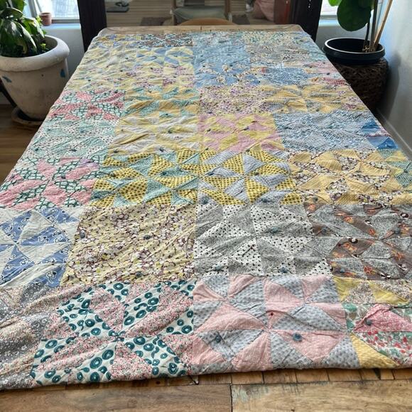Handmade Nap Quilt Bed Cover Diamond Floral Patchwork Reversible 57" x 72" - Picture 1 of 16